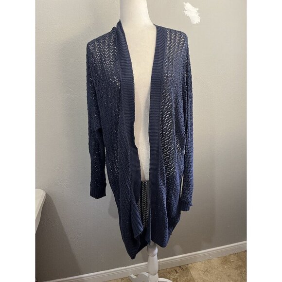 Daisy Fuentes Open Knit Long Cardigan  Size XL Blue Flowy Beachy - Picture 1 of 12